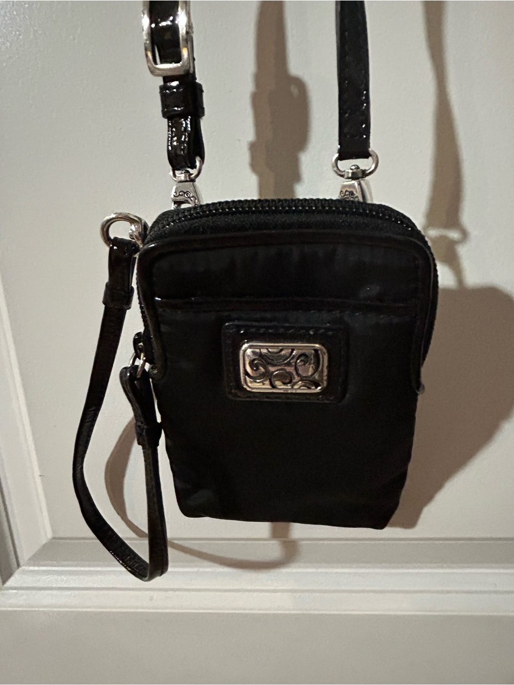 Brighton Black Crossbody Phone Pouch with Decorative Plate
